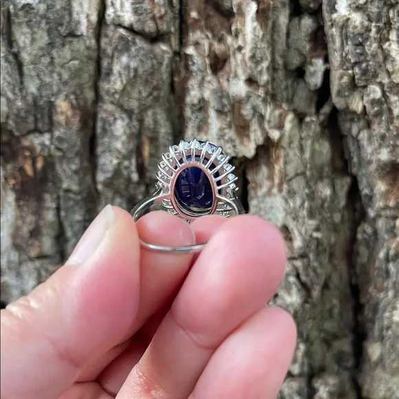 NWT Natural Sapphire 16X13mm CZ accents Statement Ring S10 Unheated/ Untreated - Picture 4 of 14